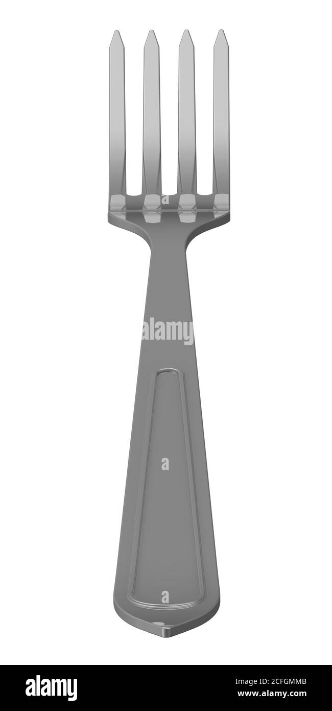 La forcella. Posate. Una forcella isolata su sfondo bianco. Isolato. Illustrazione 3D Foto Stock