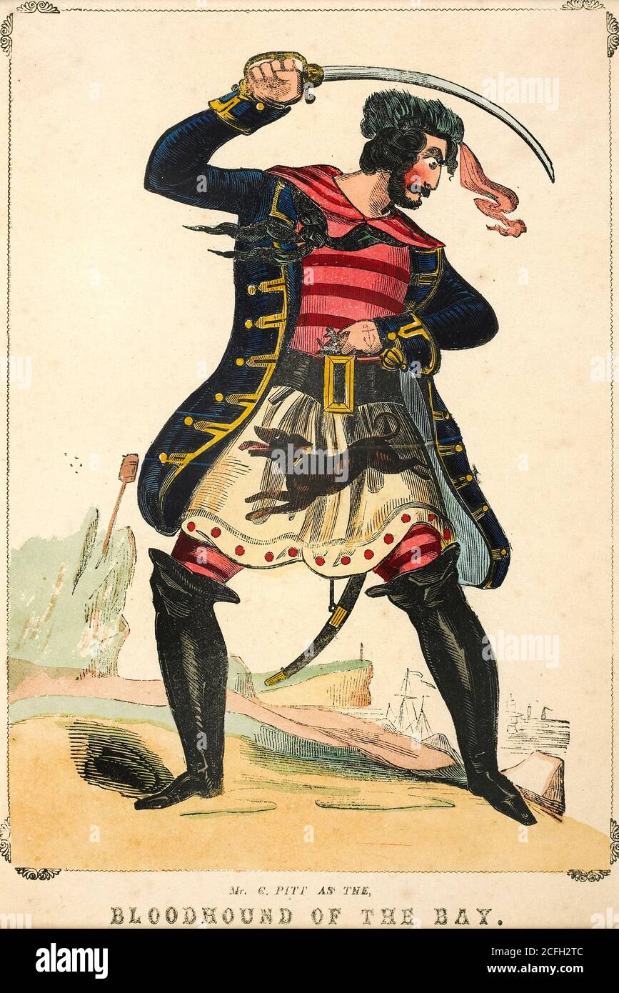 Marks, J.L., Ritratto teatrale, MR C. Pitt come il Bloodhound della baia, circa 1822-1839, Stampa, Museo di Londra, Inghilterra. Foto Stock