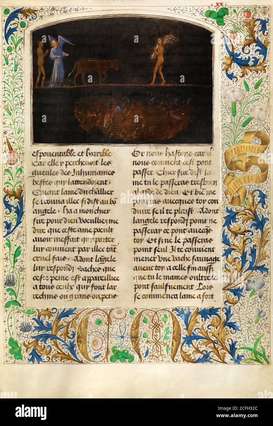 Simon Marmion, il tormento dei fieri - Valle di Burning Sulphur 1475 Tempera, oro, inchiostro su pergamena, il J. Paul Getty Museum, Los Angeles, USA. Foto Stock