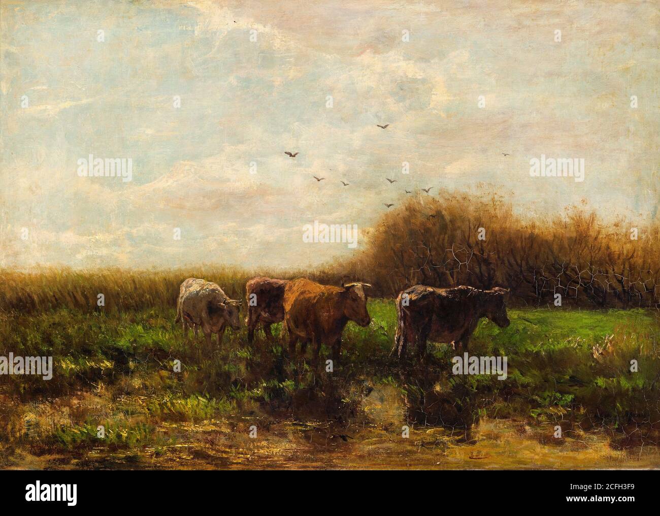Willem Maris, mucche alla sera, circa 1859-1910, olio su tela, Gemeentemuseum Den Haag, l'Aia, Paesi Bassi. Foto Stock