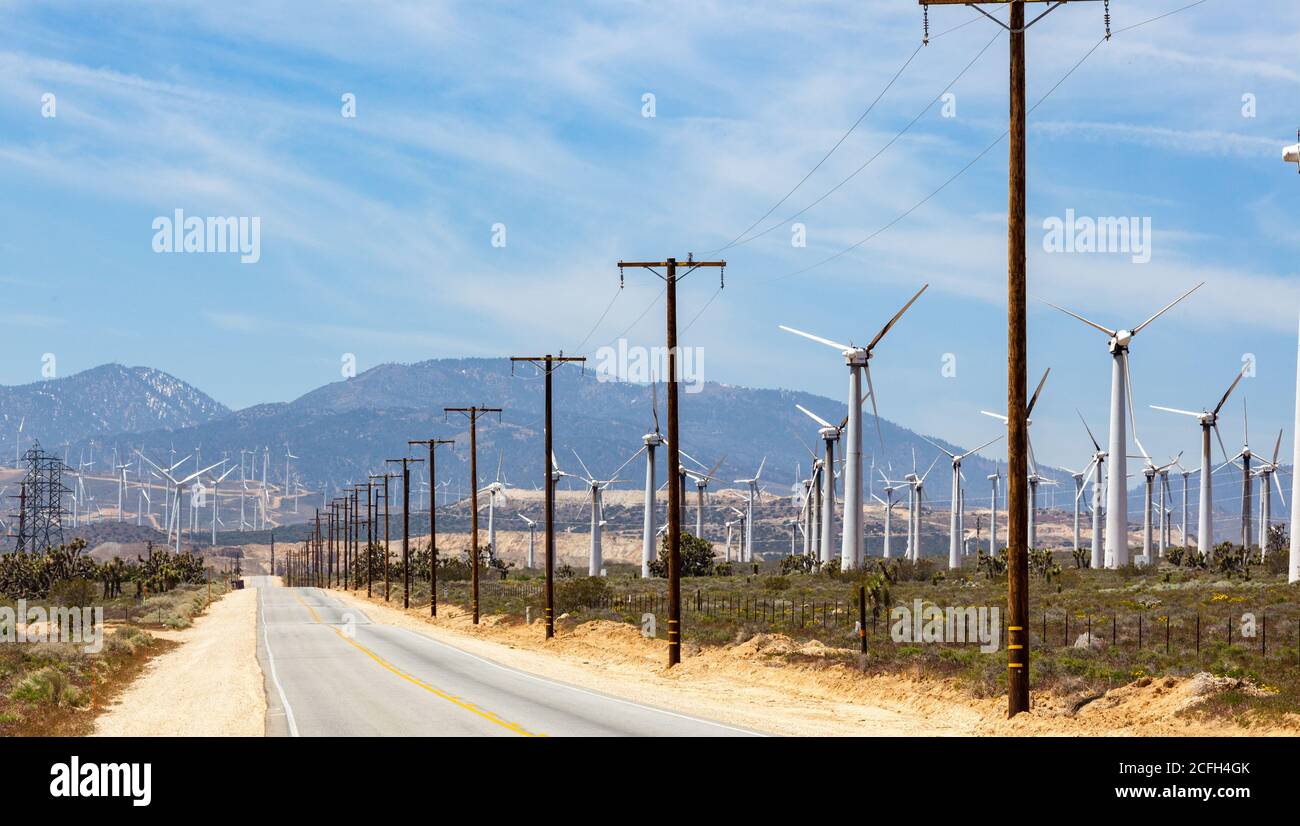 turbine eoliche california usa elettricità generata dalla turbina eolica a. energia rinnovabile Foto Stock