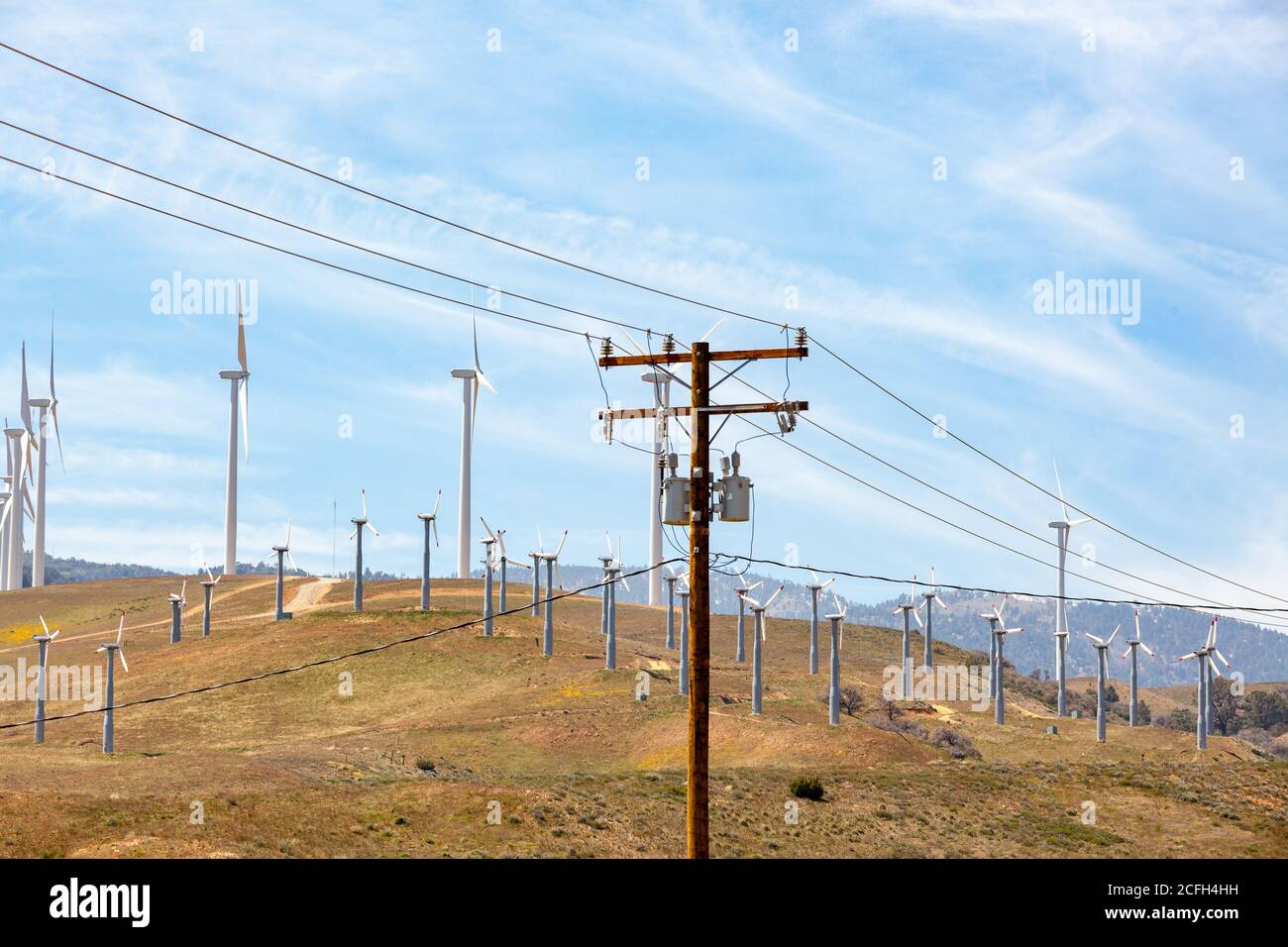 turbine eoliche california usa elettricità generata dalla turbina eolica a. energia rinnovabile Foto Stock