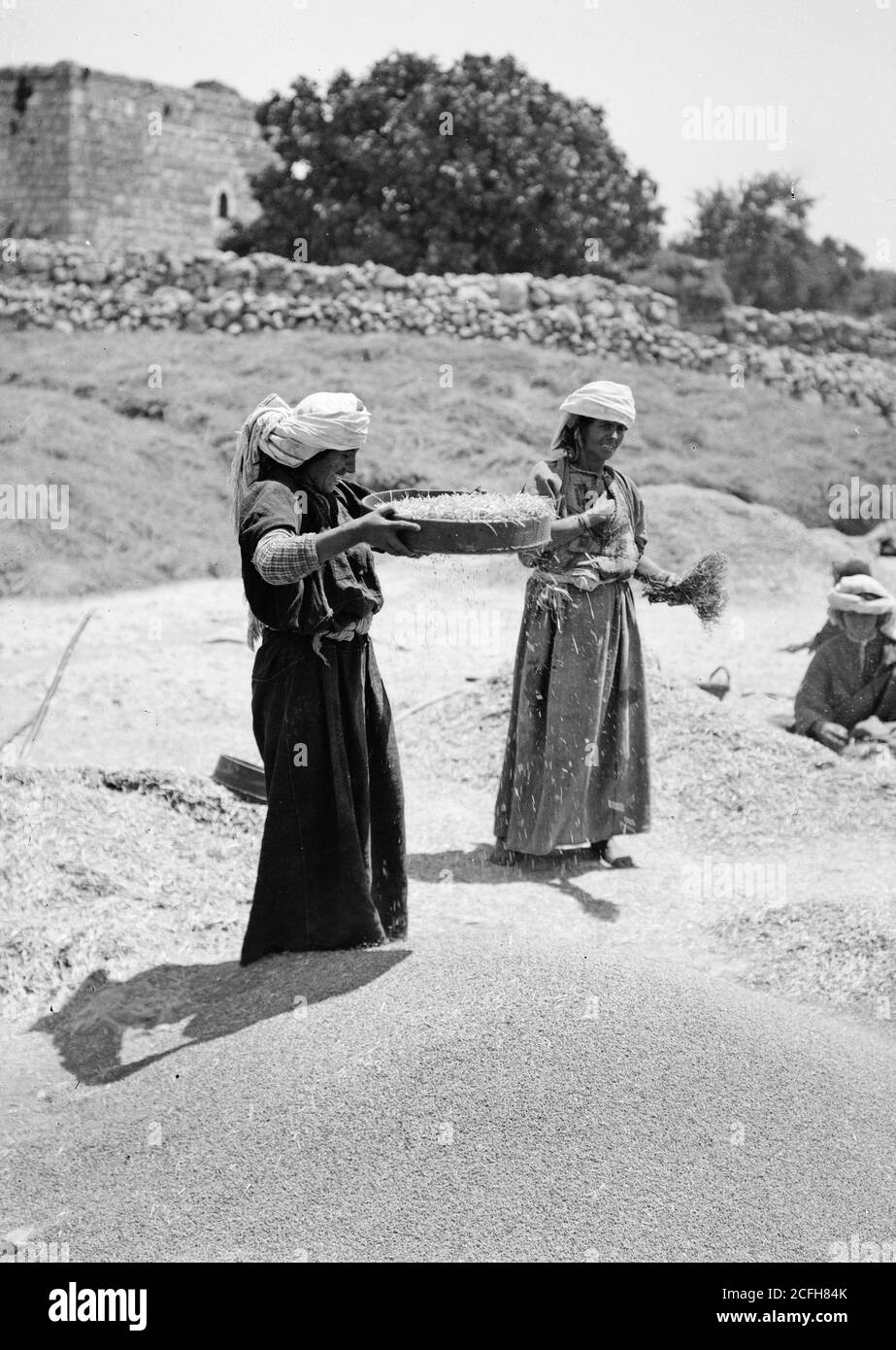 Didascalia originale: Costumi, personaggi, ecc. cagliando il grano - posizione: CA. 1900 Foto Stock