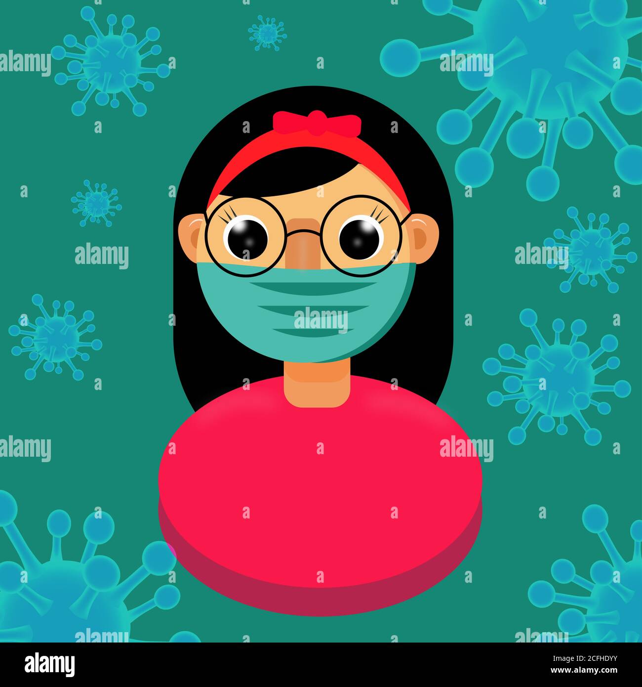 Ragazza indossare una maschera per proteggere covid-19 Coronavirus Foto Stock