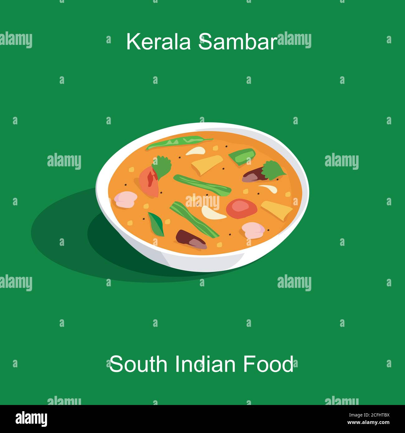 Sud indiano delizioso cibo kerala in stile sambar per onam festival verde isolato Illustrazione Vettoriale