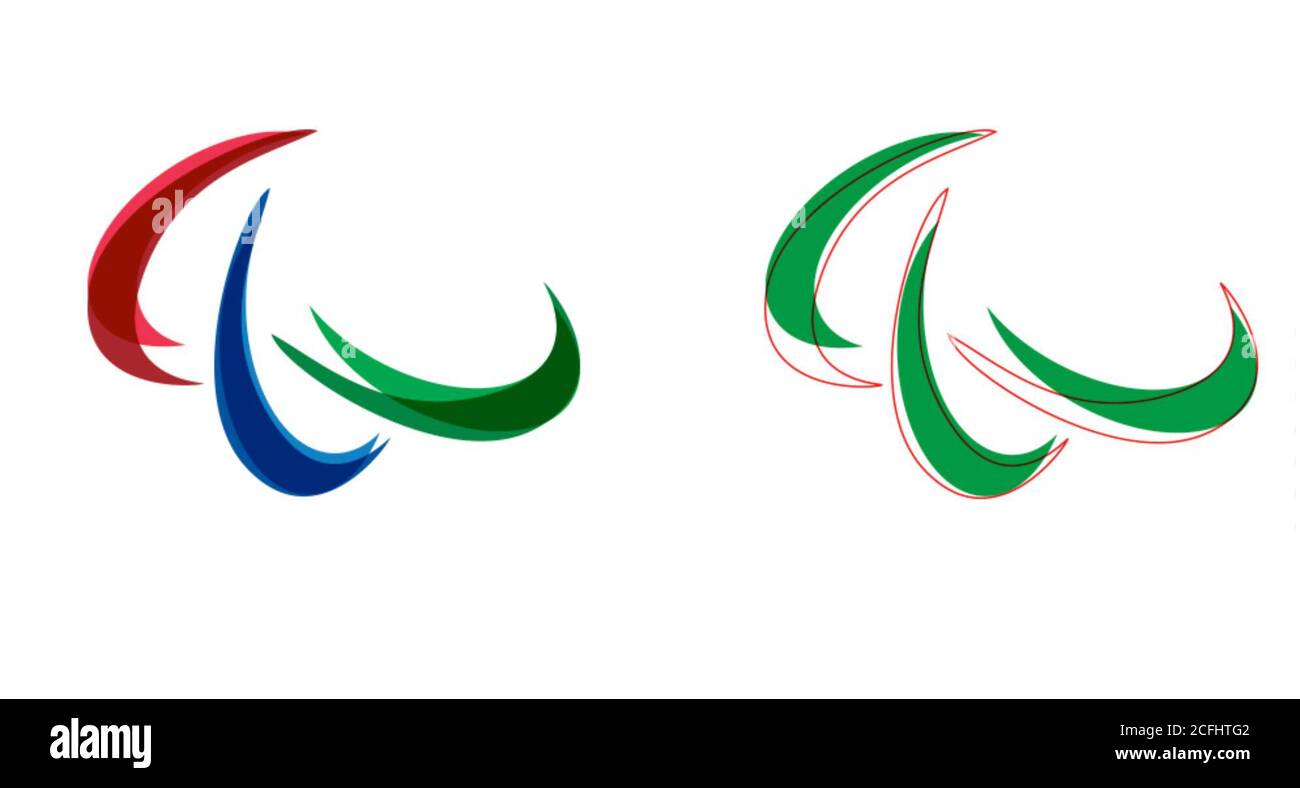 (200906) -- PECHINO, 6 settembre 2020 (Xinhua) -- questo è un confronto tra il vecchio e il nuovo disegno del simbolo Paralimpico. L'emblema aggiornato per i Giochi Paralimpici invernali di Pechino 2022 è stato rilasciato il 6 settembre 2020 per abbinare il nuovo simbolo Paralimpico che è stato rinnovato nell'ottobre 2019. Dopo consultazione con il Comitato Paralimpico Internazionale (IPC), Pechino 2022 ha riaffermato e ricolorato il suo emblema Paralimpico "Flying High" per rimanere in linea con il nuovo simbolo Paralimpico "Agitos", e le parole "PARALIMPICI GIOCHI" sono state rimosse dal design originale. (Pechino 2022 Comitato organizzatore/Hando Foto Stock