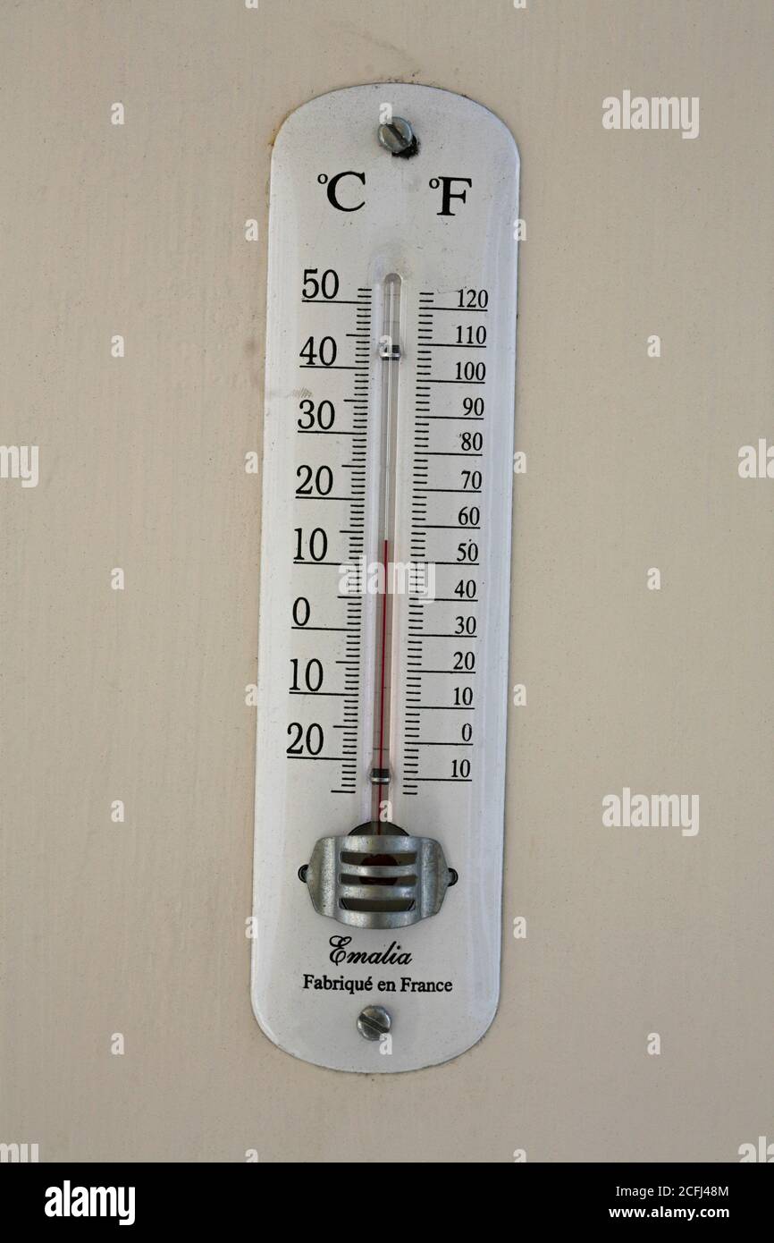 IL TERMOMETRO a parete misura la temperatura Foto Stock