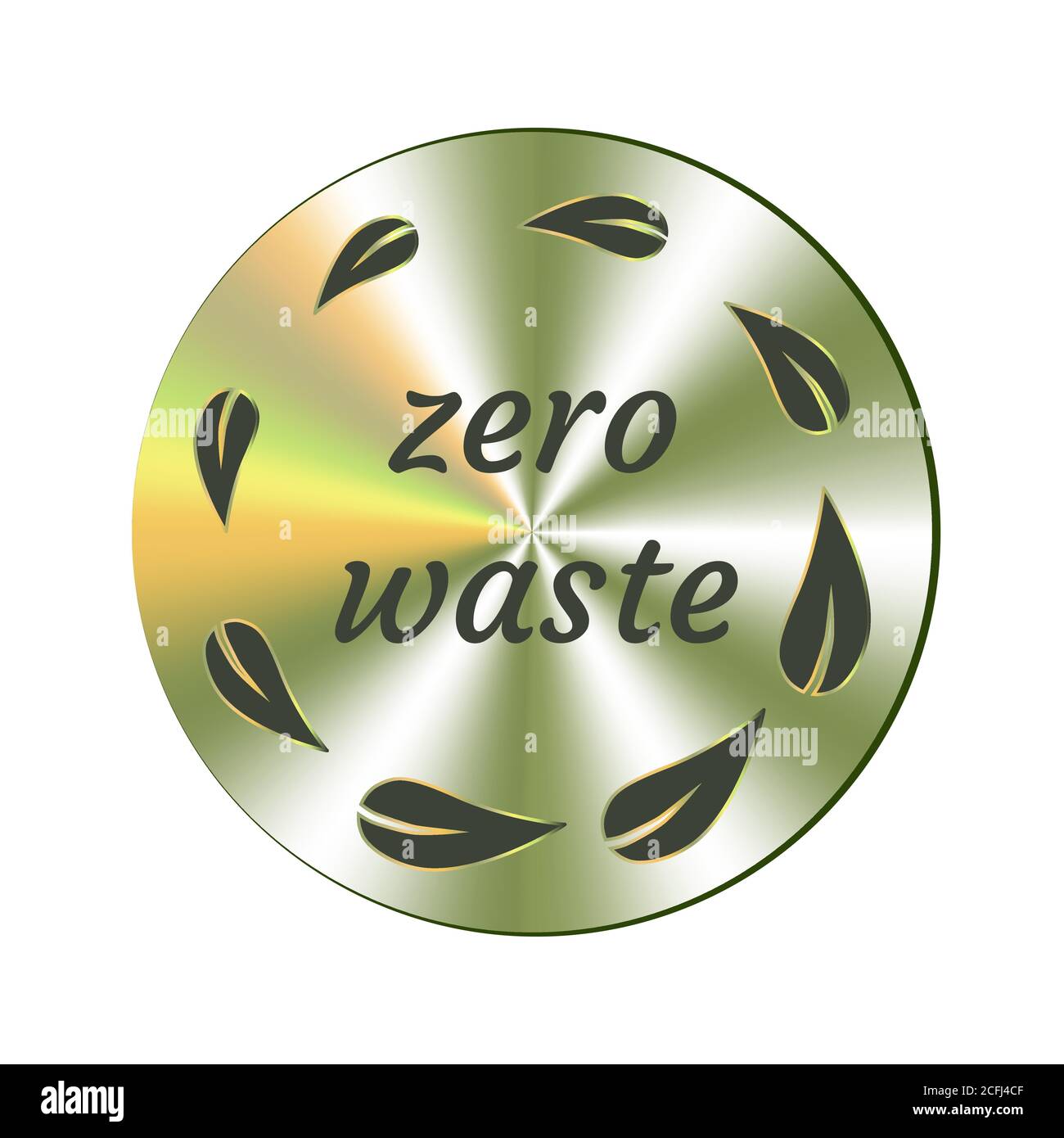Zero rifiuti ologramma verde con foglie. Salvare il pianeta, segno di protezione ambientale Illustrazione Vettoriale