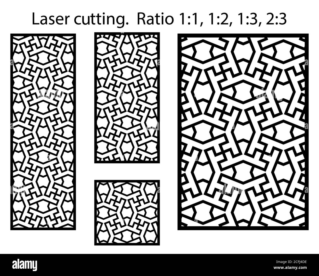 Kit di modelli Lazer. Set di pannelli decorativi vettoriali per il taglio laser. Modello per divisorio interno in stile arabesco Illustrazione Vettoriale