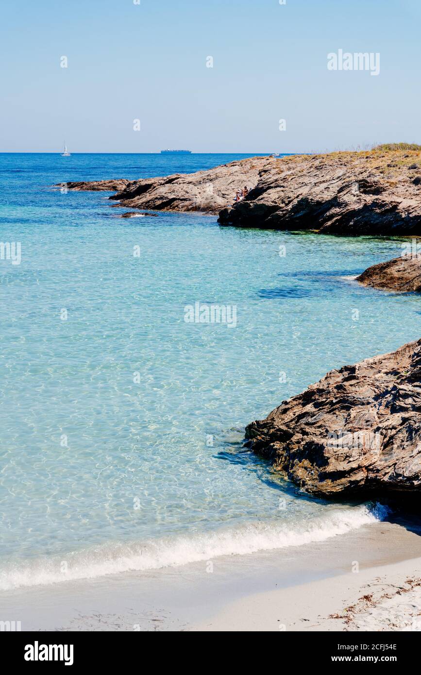 Mare selvaggio sul sentiero 'Sentier des douaniers', in Capo Corse, Corsica Foto Stock