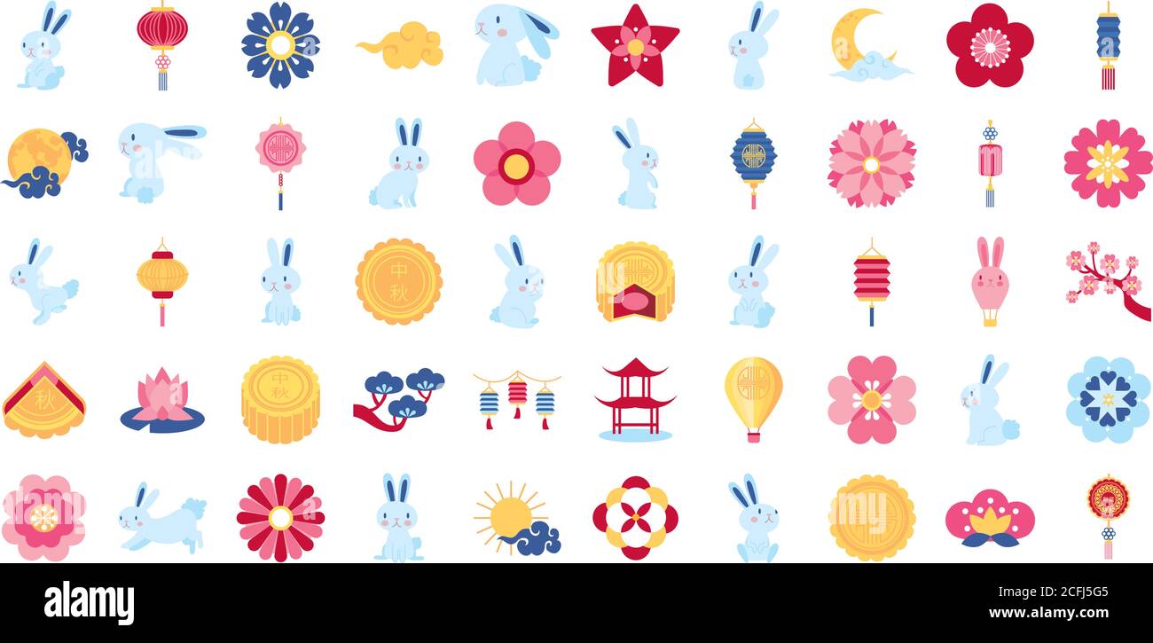 pacchetto di cinquanta icone set metà autunno disegno vettoriale illustrazione Illustrazione Vettoriale