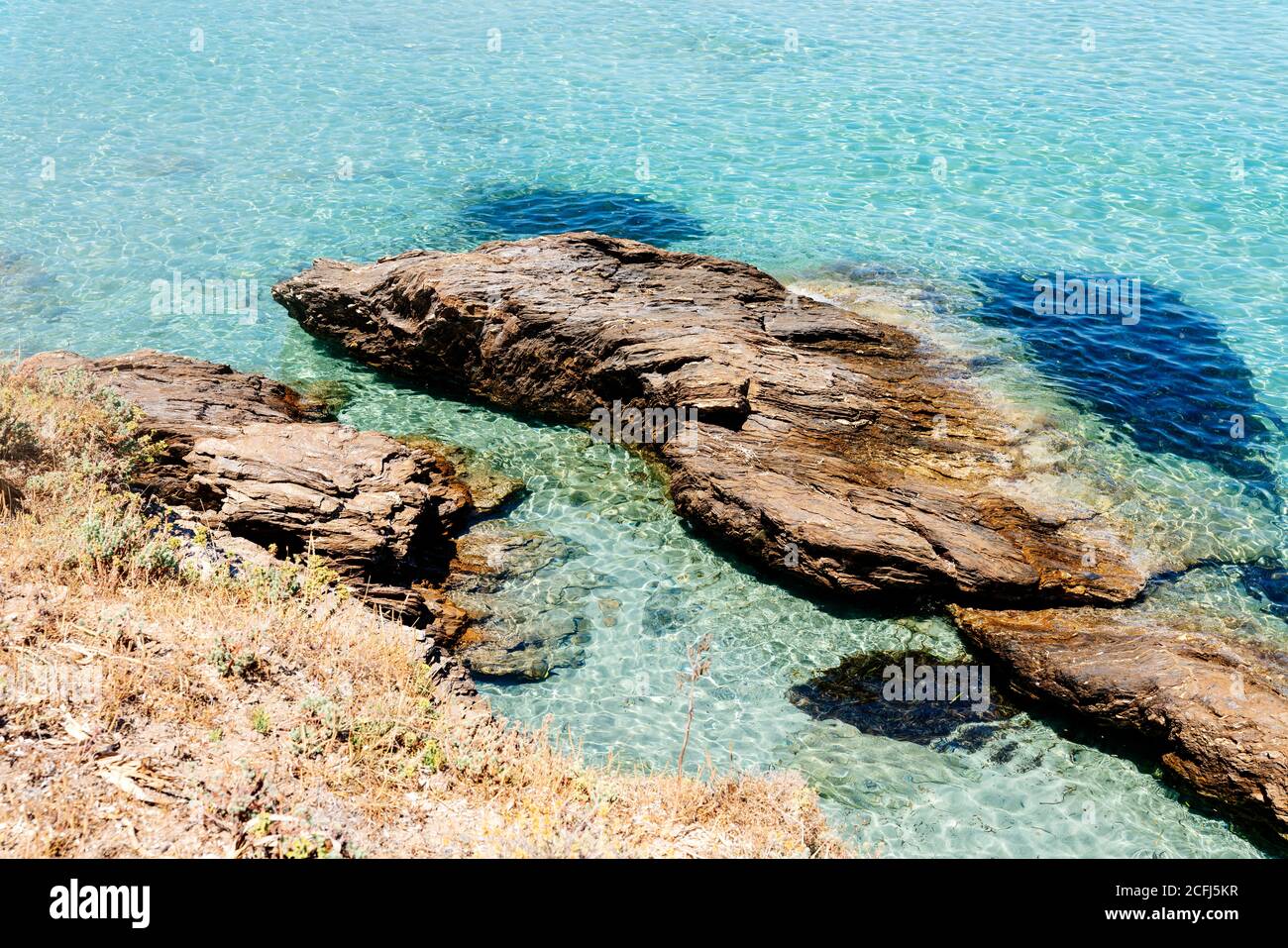 Mare selvaggio sul sentiero 'Sentier des douaniers', in Capo Corse, Corsica Foto Stock