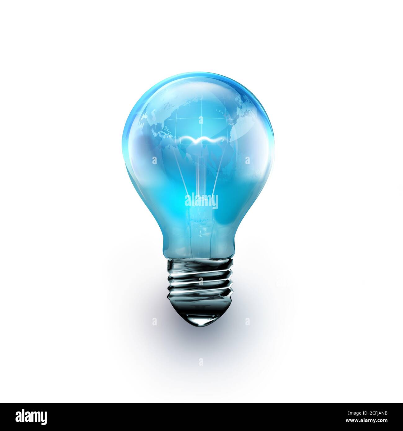 lampadina blu con il mondo interno su sfondo bianco Foto stock - Alamy