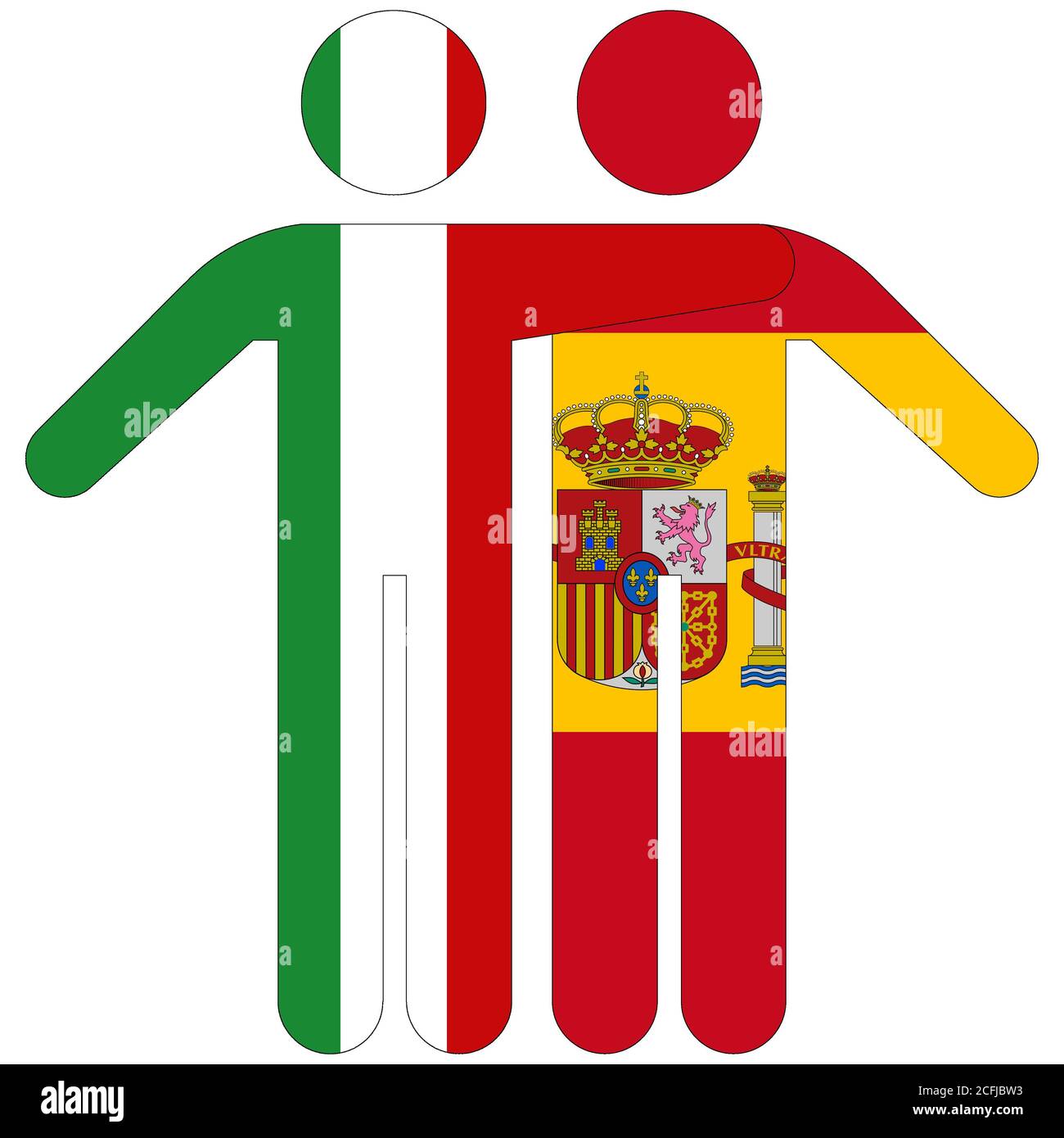 Italia - Spagna / concetto di amicizia su sfondo bianco Foto Stock