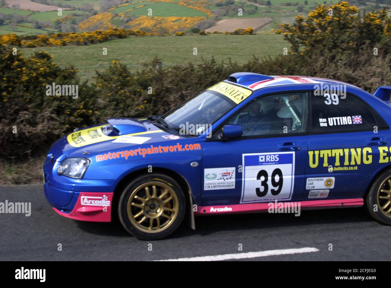 ISLE OF MAN, REGNO UNITO - 06 maggio 2006: WUG AMD Utting Max guida Subaru Impreza STI N10 al Manx National Rally 2006 Foto Stock