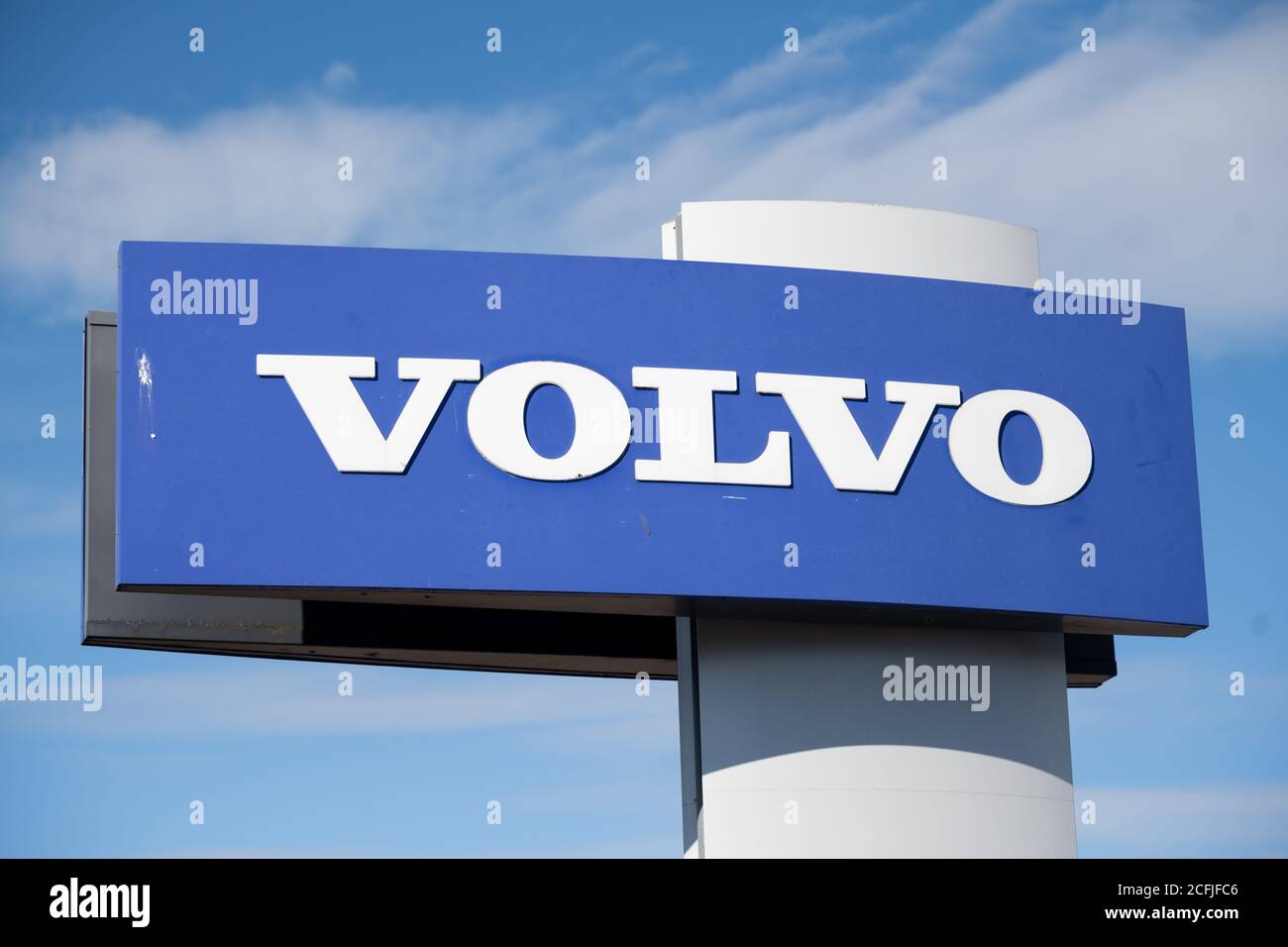 Un cartello auto Volvo garage. Foto Stock