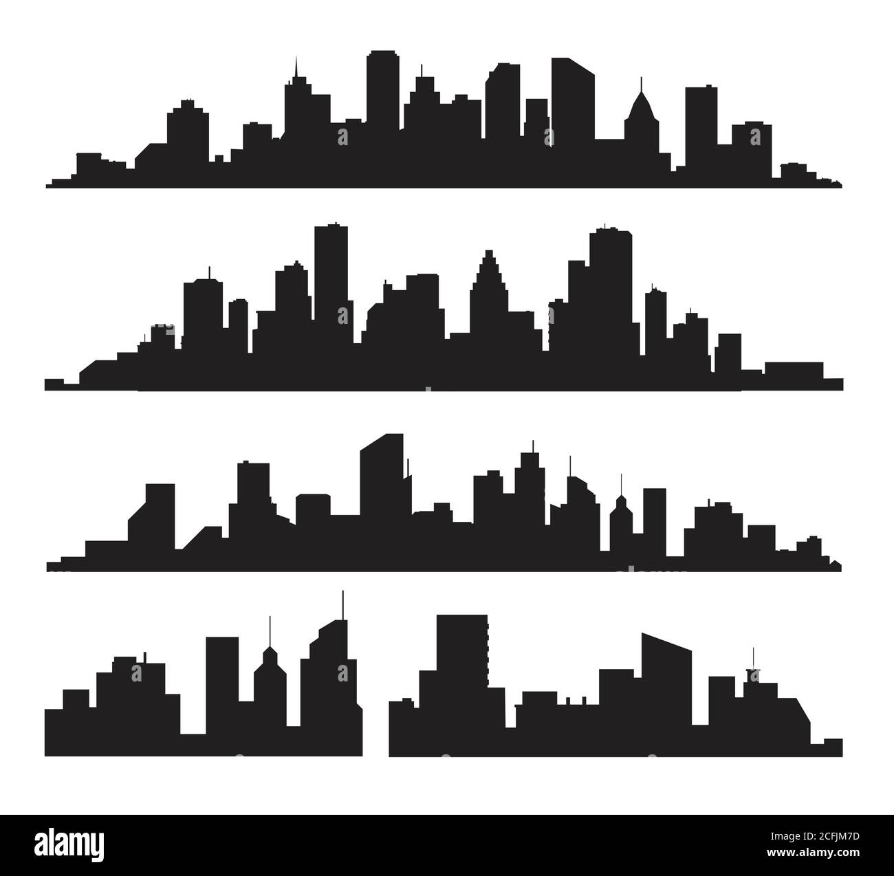 Silhouette della città su bianco. La silhouette della città in uno stile piatto. Paesaggio urbano moderno. Illustrazione vettoriale Illustrazione Vettoriale