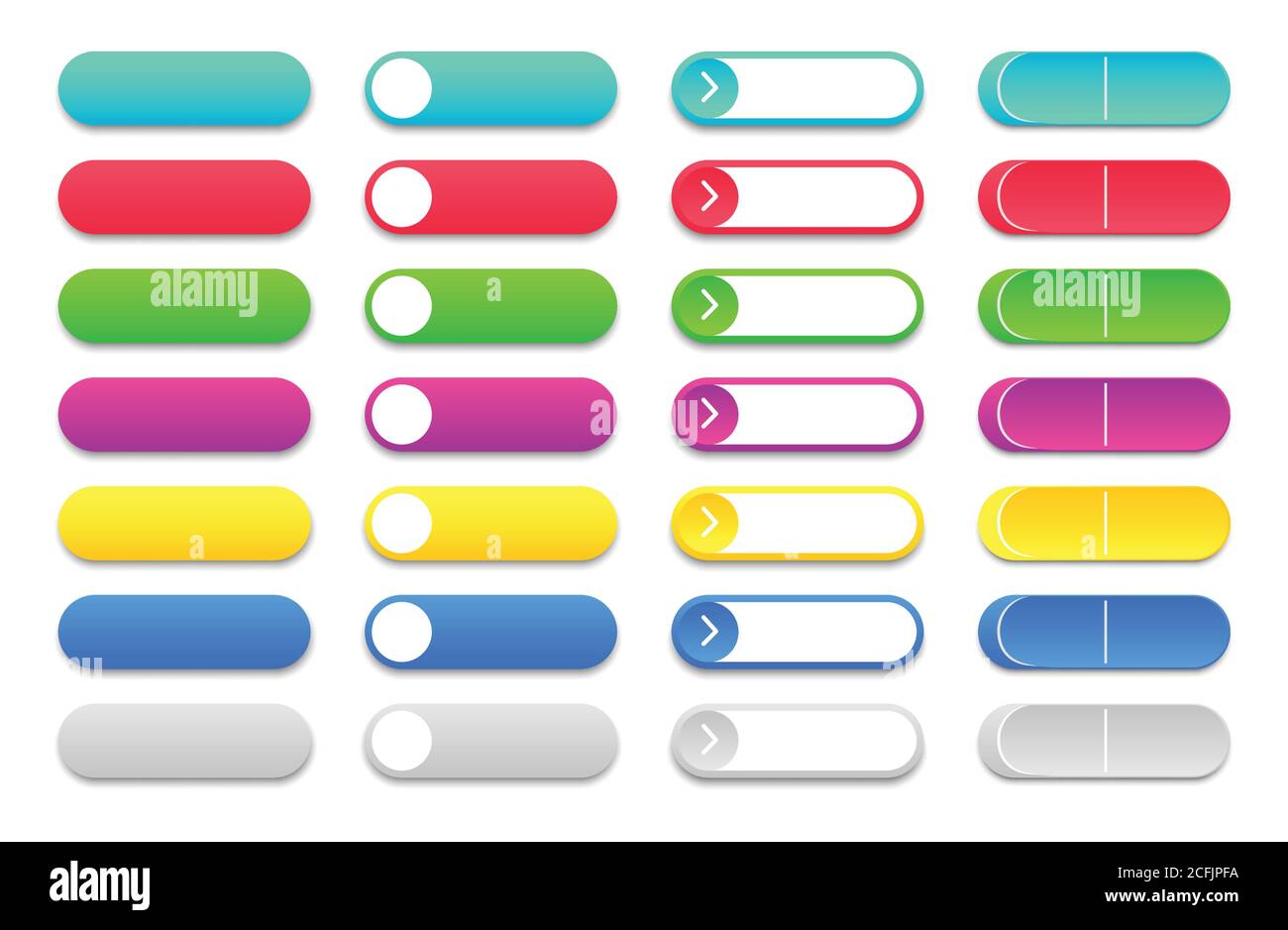 Web Buttons modello di disegno piatto con sfumatura di colore e stile di contorno di linea sottile. Vettore. Illustrazione Vettoriale
