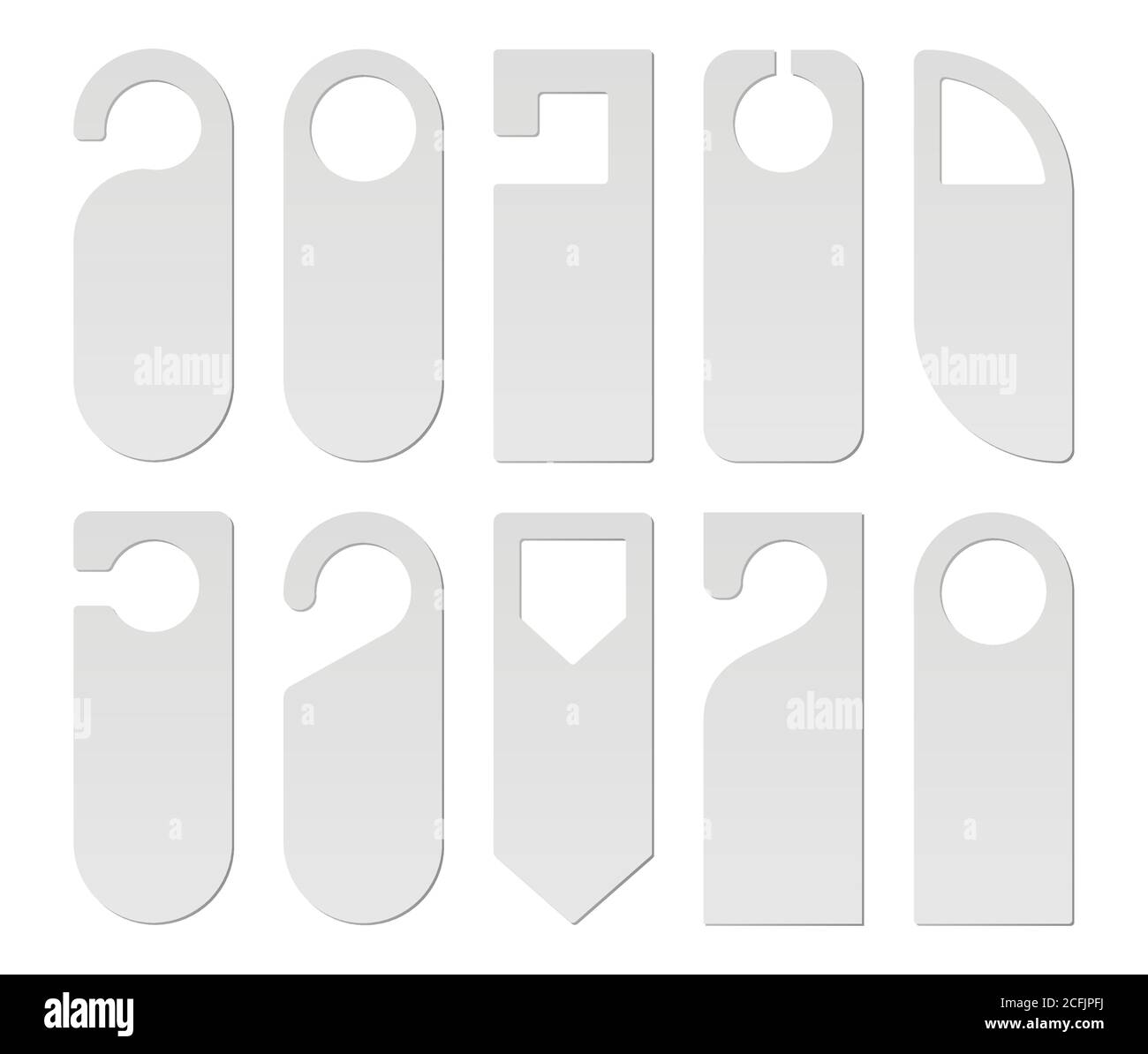 Set vettoriale di carta bianca vuota blocco maniglia porta in plastica Appendiabiti Illustrazione Vettoriale
