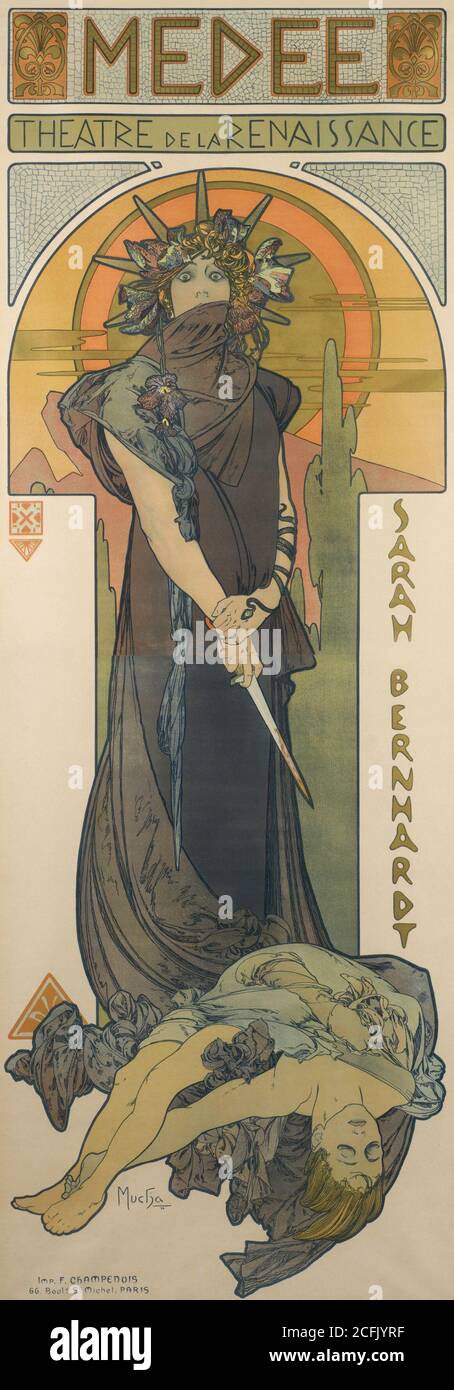 Medée (Medea). Poster promozionale disegnato dall'artista ceco Art Nouveau Alfons Mucha (1898) per una performance dell'attrice francese Sarah Bernhardt all'Théâtre de la Renaissance (Parigi). Foto Stock