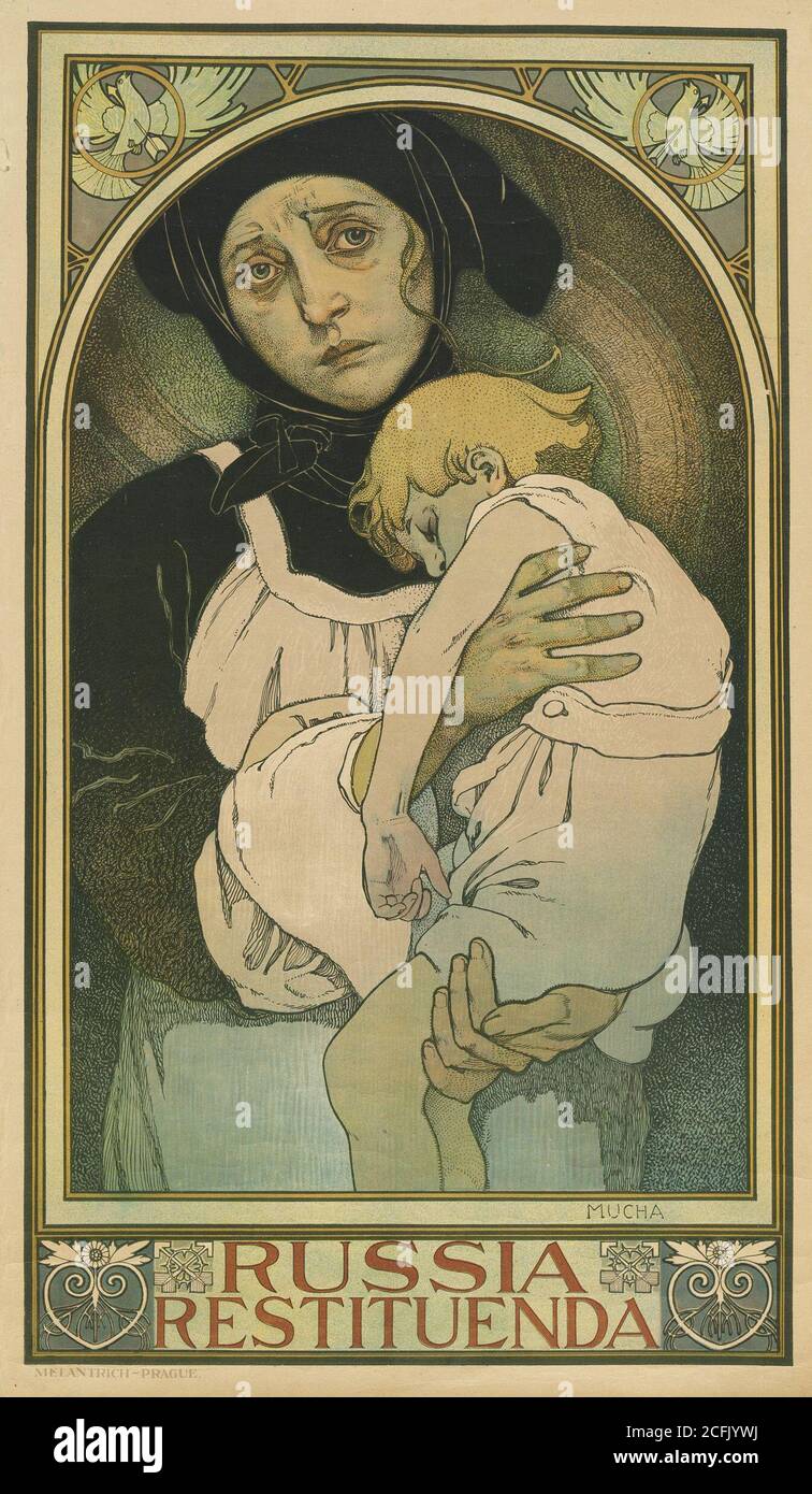 Russia Restituenda (la Russia deve riprendersi). Poster promozionale sociale progettato dall'artista ceco Art Nouveau Alfons Mucha (1922) per la campagna per la fame dei bambini russi durante la carestia russa nel 1921-1922. Foto Stock
