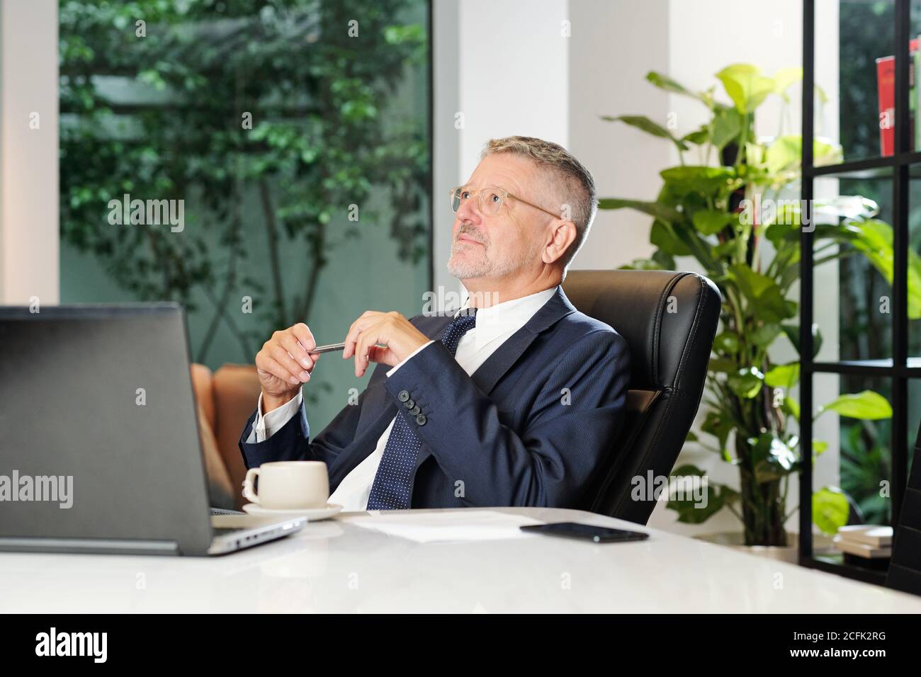 Uomo d'affari senior sognante Foto Stock