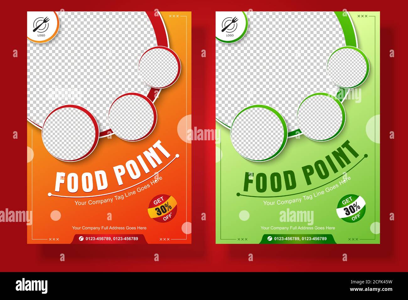 Food Flyer modello di banner vettoriale in formato A4 per poster, opuscoli o opuscoli pronti per la stampa di post sui social media o pubblicità promozionale. Illustrazione Vettoriale