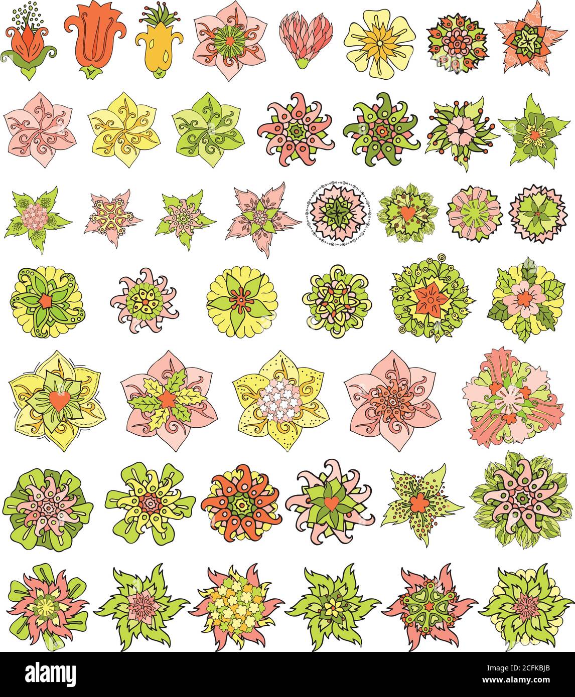 Collezione di motivi floreali astratti con diversi fiori stilizzati sfondo bianco Illustrazione Vettoriale