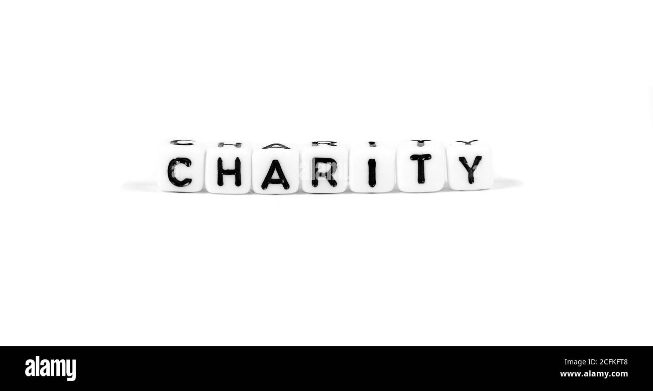 parole cubiche in primo piano sul bianco Foto Stock