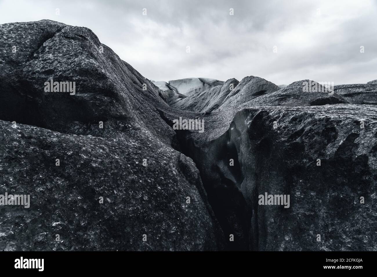 Drammatico paesaggio glaciale ultraterreno, Vatnajökull, Islanda Foto Stock