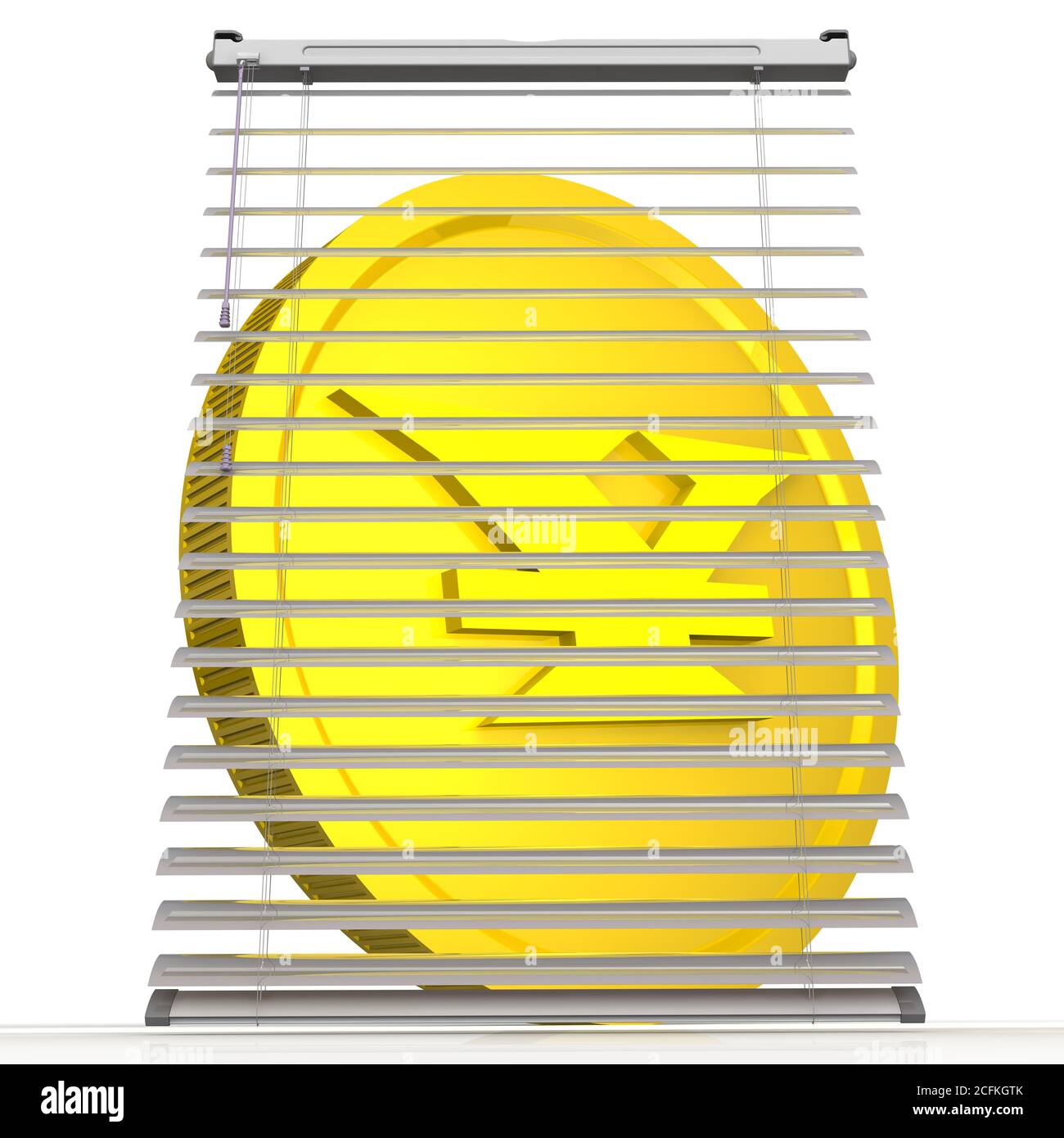 Contanti nascosti in yuan cinese. La moneta d'oro con il simbolo della moneta cinese (yuan) si trova dietro i bui ajar. Isolato. Illustrazione 3D Foto Stock