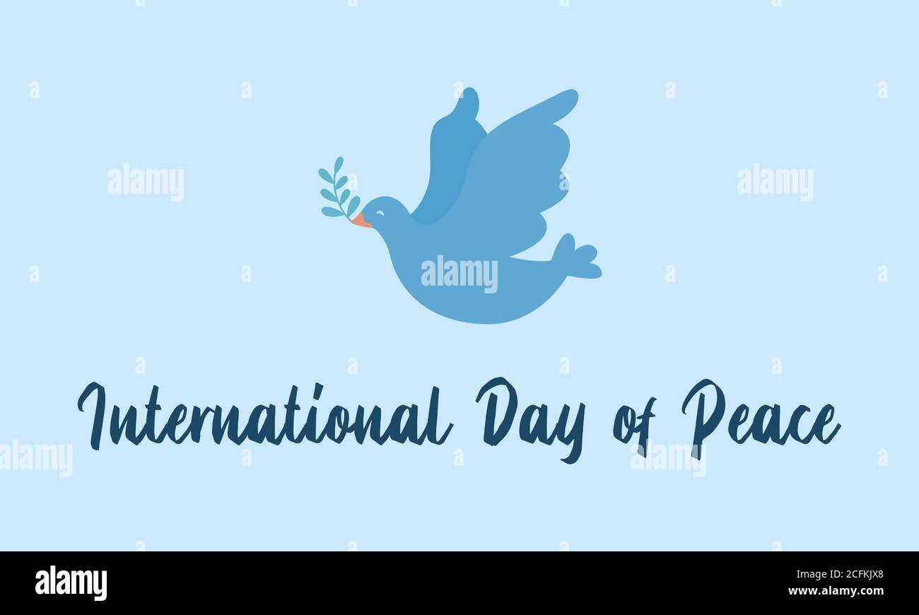 La pace internazionale Giorno della carta. Scritto a mano lettering con colomba e le olive branch. Illustrazione Vettoriale. Illustrazione Vettoriale