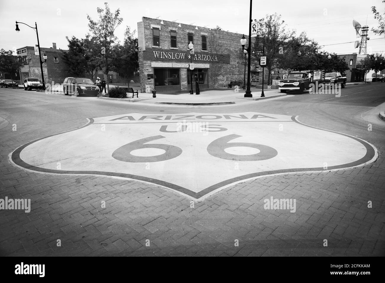 Winslow Arizona USA - Settembre 22 2015; angolo famoso in Winslow Arizona e soggetto della canzone Eagles. Foto Stock