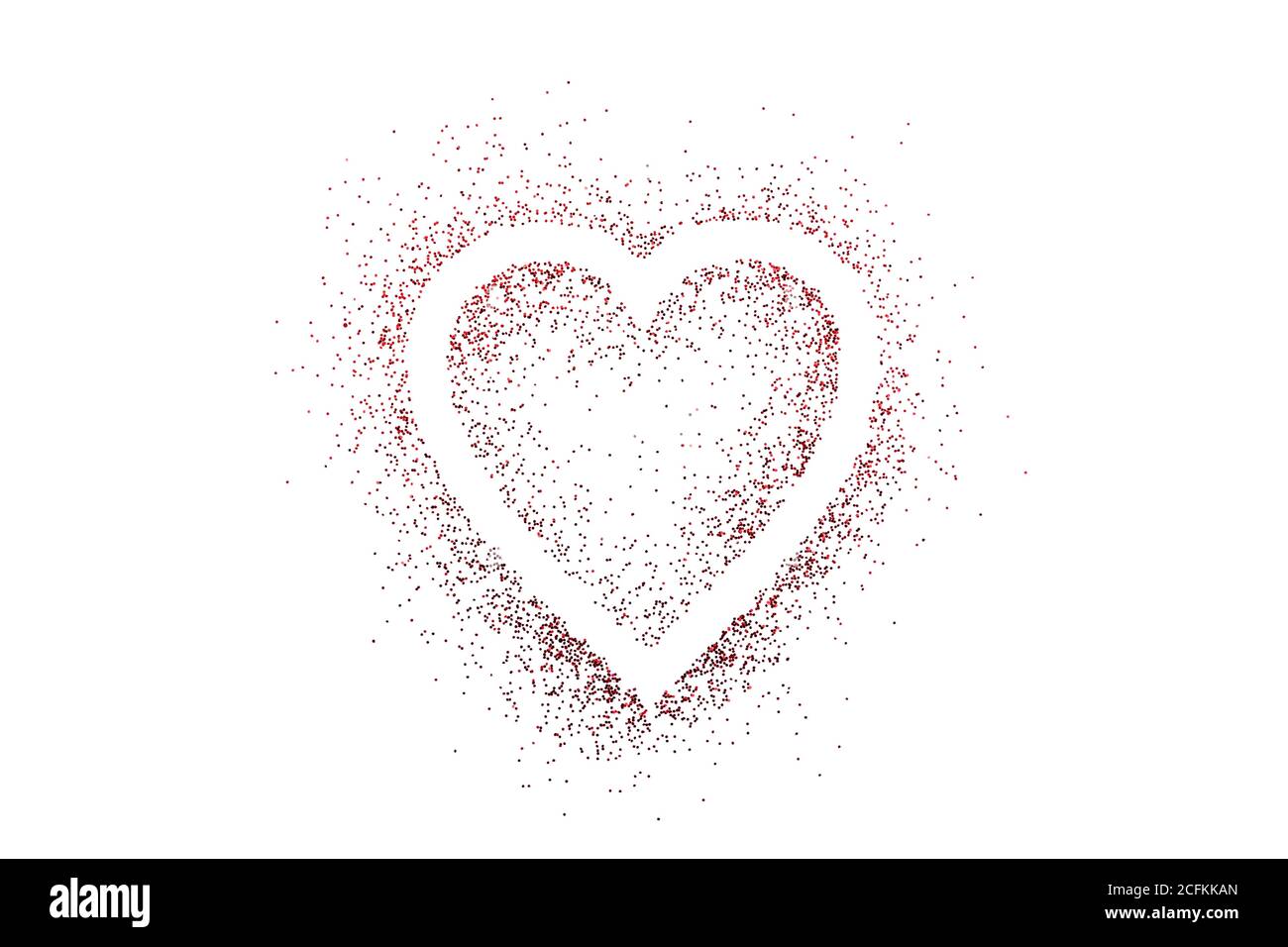 Forma del cuore su glitter rosso isolato su sfondo bianco Foto Stock