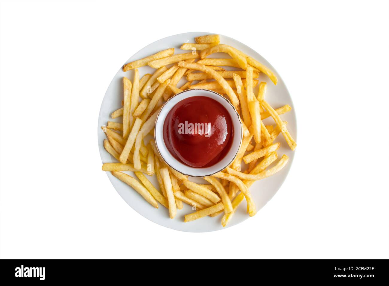 Patatine fritte calde su sfondo bianco. Cibo americano malsano Foto Stock