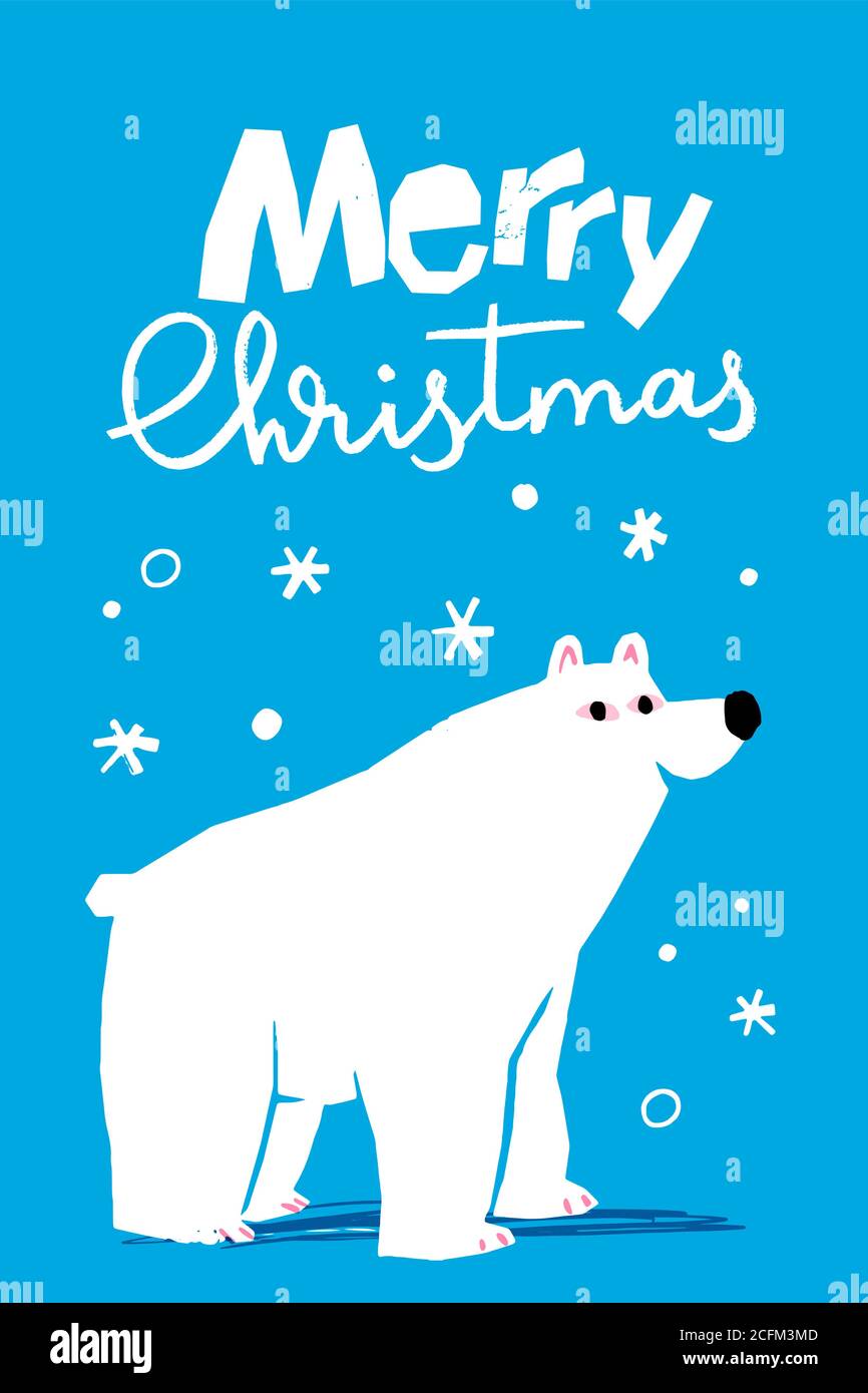 Allegro Natale vettore inverno poster con animali carini Illustrazione Vettoriale