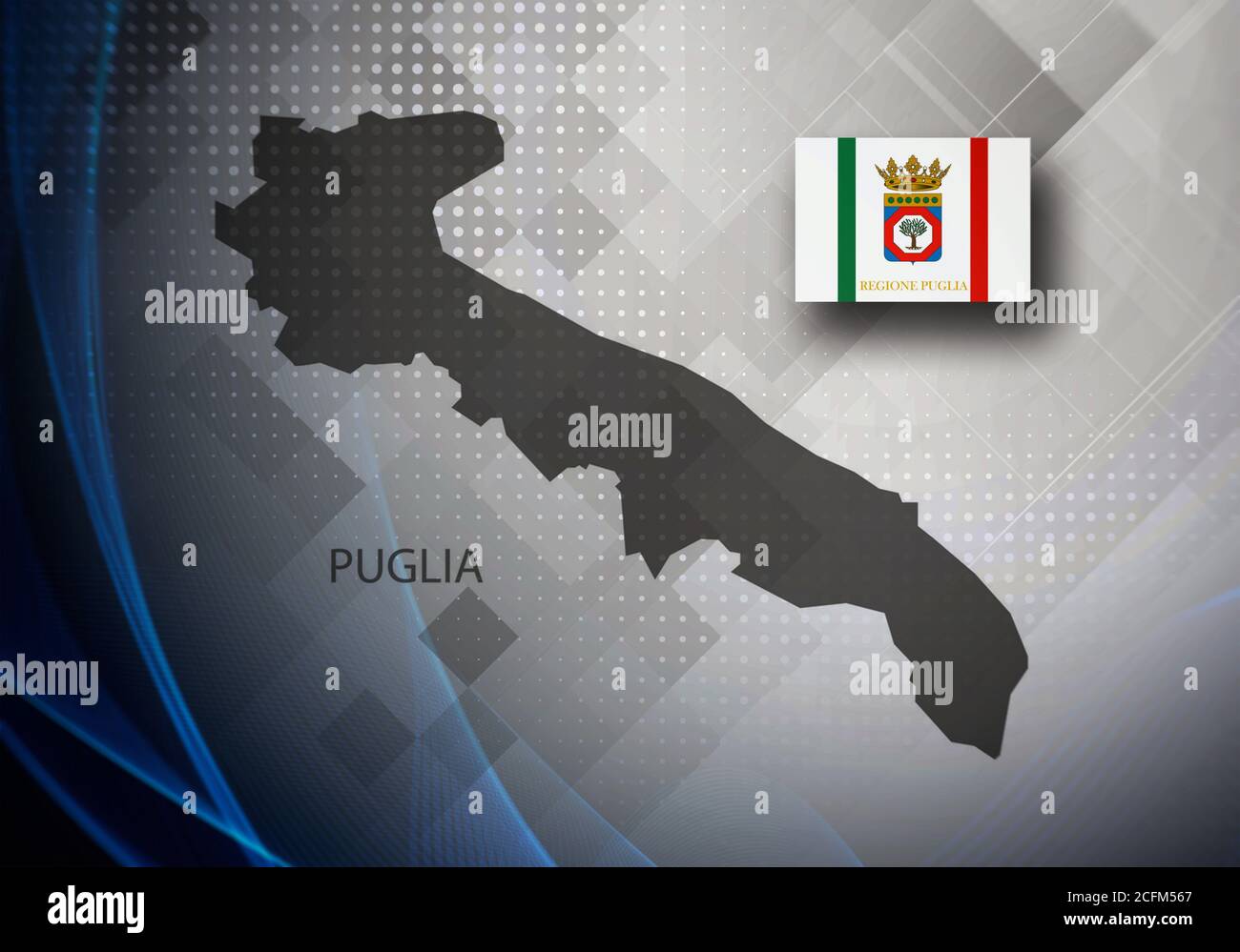 Mappa e bandiera della Puglia (Puglia), regione d'Italia, illustrazione in 3D Foto Stock