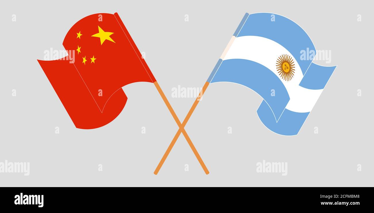 Bandiere incrociate e sventolanti di Argentina e Cina. Illustrazione vettoriale Illustrazione Vettoriale