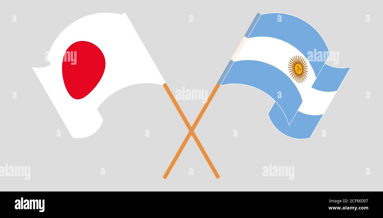 Bandiere incrociate e sventolanti di Argentina e Giappone. Illustrazione vettoriale Illustrazione Vettoriale