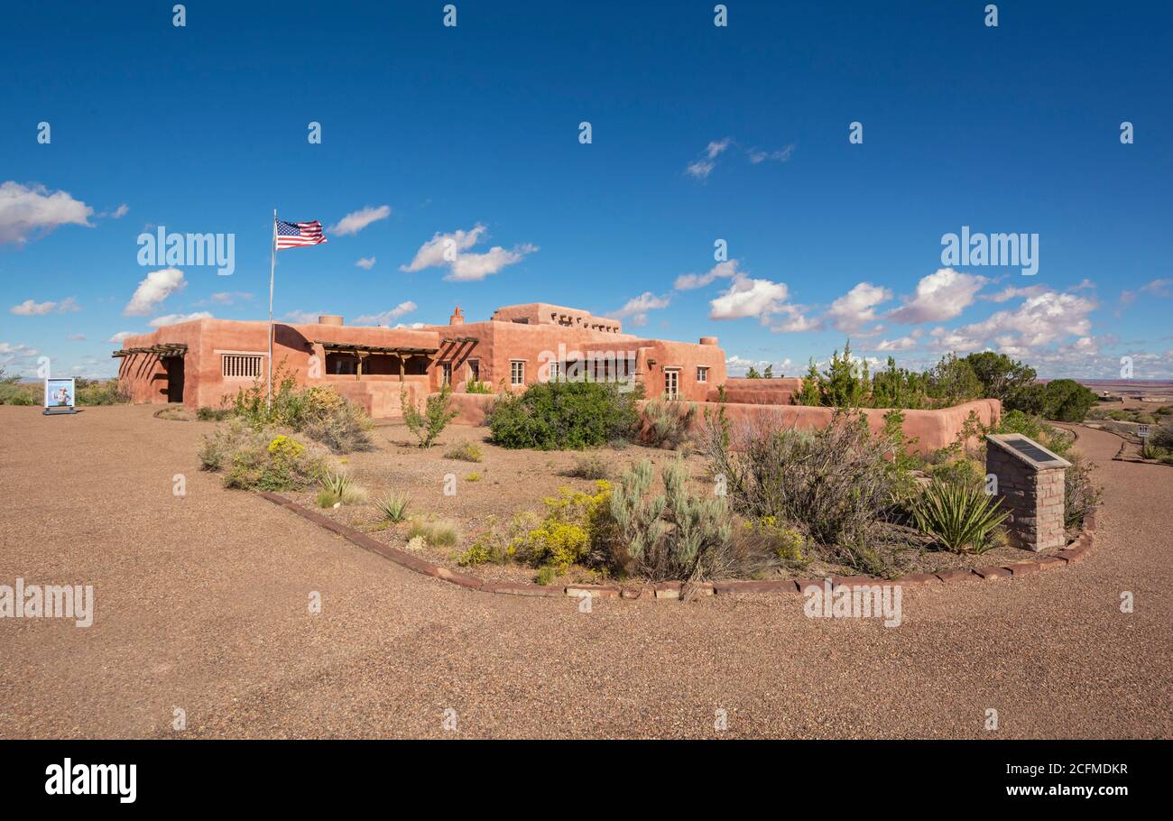 Arizona, Petrified Forest National Park, Painted Desert Inn, monumento storico nazionale, costruito all'inizio del 20C, ora un museo Foto Stock