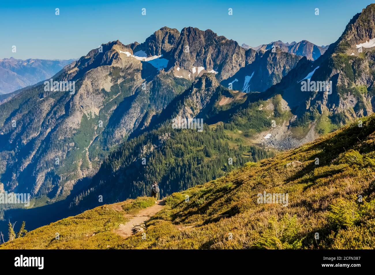 Karen Rentz discesa Sahale Arm Trail, North Cascades National Park, Washington state, Stati Uniti Foto Stock