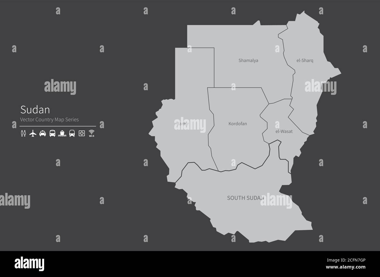 Mappa del Sudan. Mappa nazionale del mondo. Serie di mappe dei paesi di colore grigio Immagine e Vettoriale - Alamy