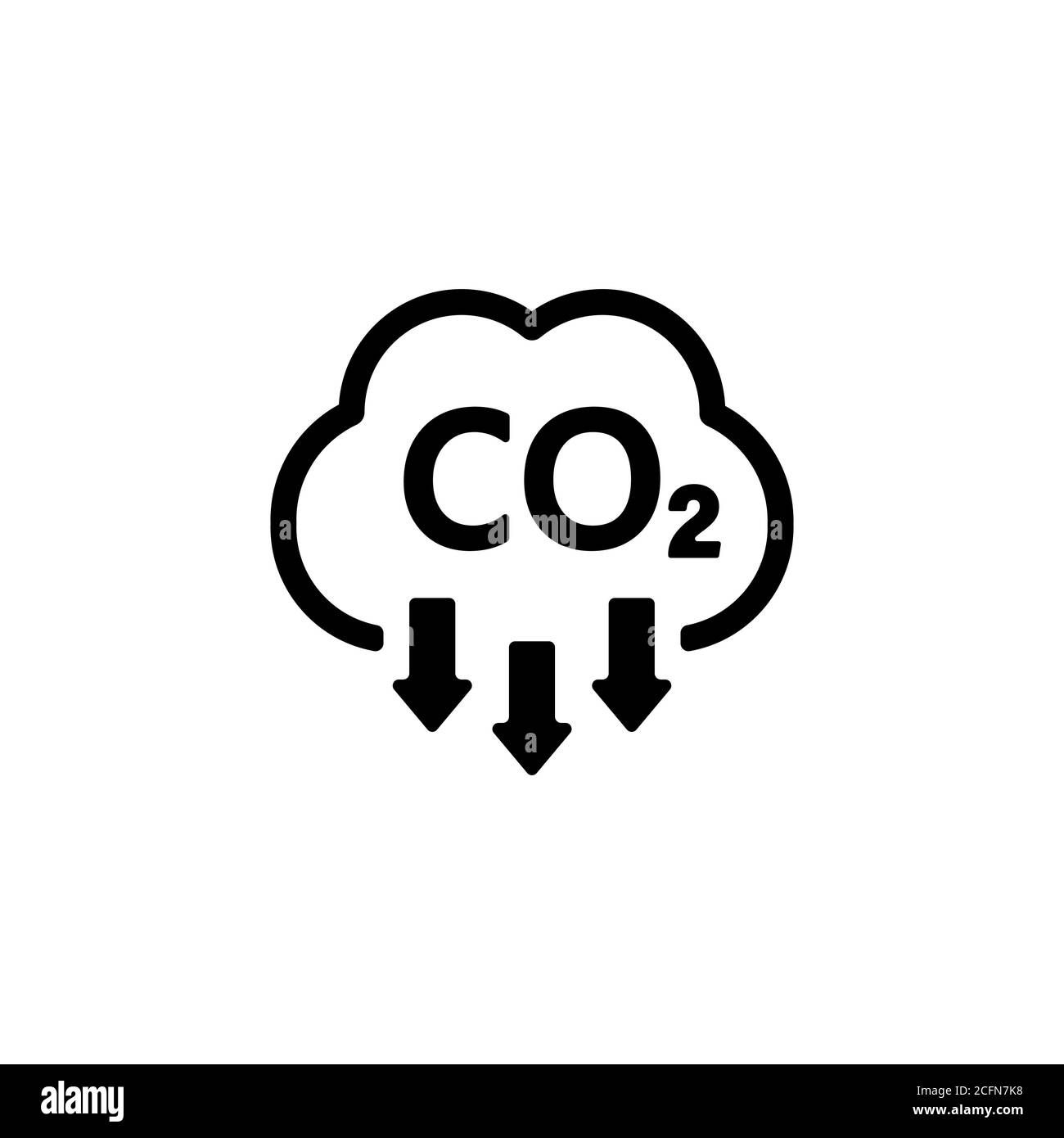 Icona CO2. Segnale di riduzione delle emissioni di anidride carbonica. Vettore su sfondo bianco isolato. EPS 10 Illustrazione Vettoriale