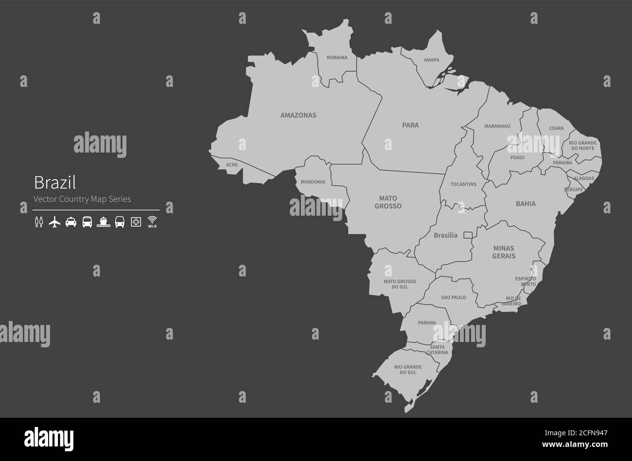 Mappa del Brasile. Mappa nazionale del mondo. Serie di mappe dei paesi di colore grigio Immagine e Vettoriale - Alamy