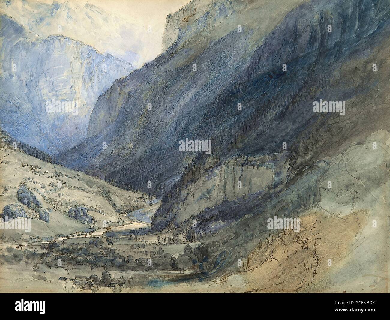 Ruskin John - la Valle di Lauterbrunnen Svizzera - britannico Scuola - 19 ° secolo Foto Stock