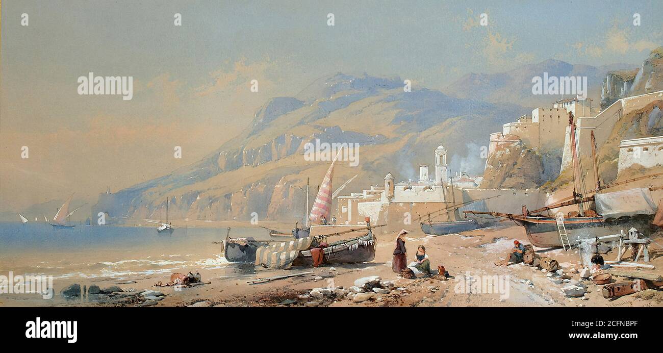 Rowbotham Thomas Leeson - sulla costa vicino Genova - British School - 19 ° secolo Foto Stock