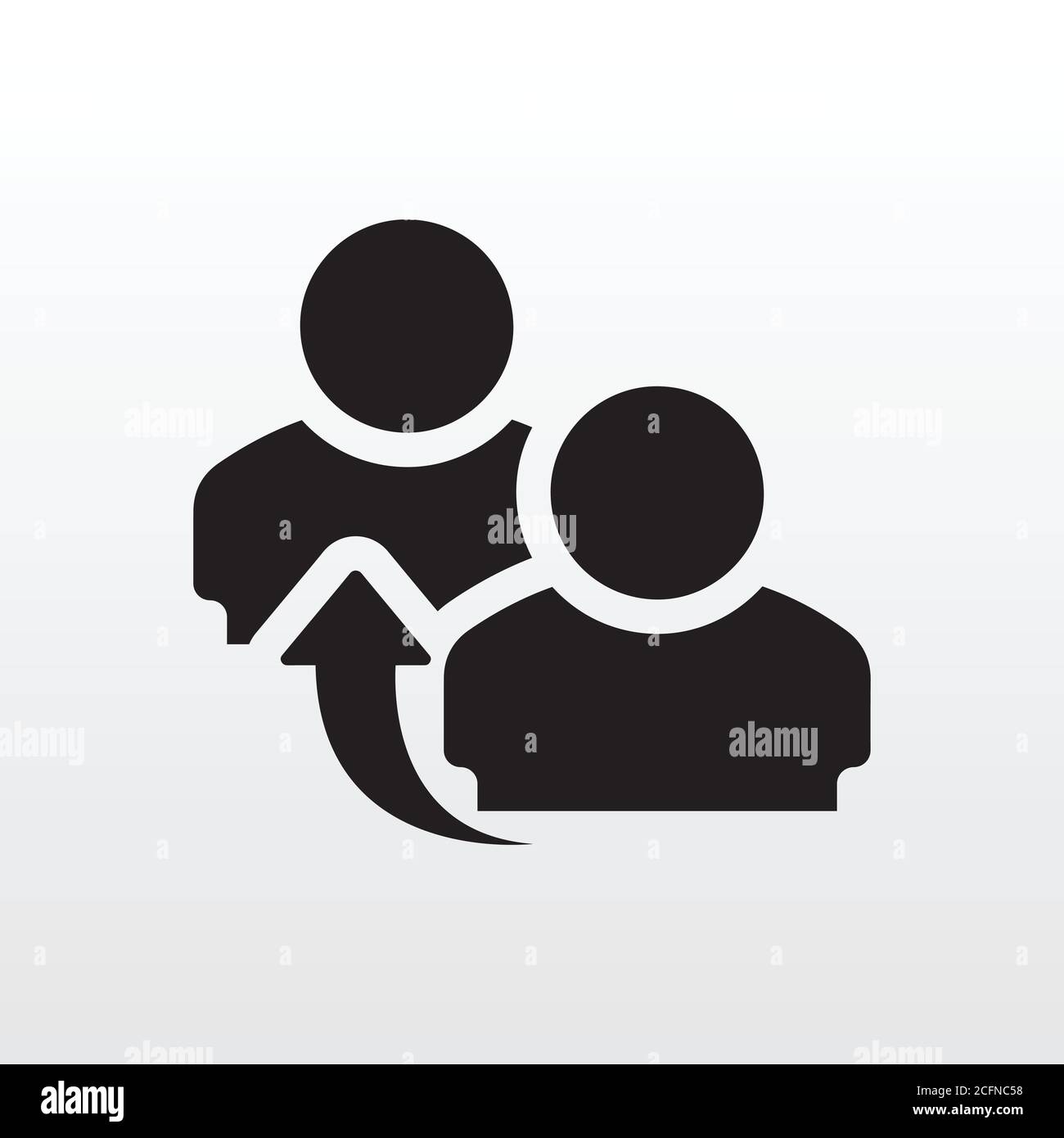 Illustrazione vettoriale dell'icona di riferimento delle persone. Referral, riferimento, incontro con icona nera su sfondo bianco isolato. Illustrazione Vettoriale