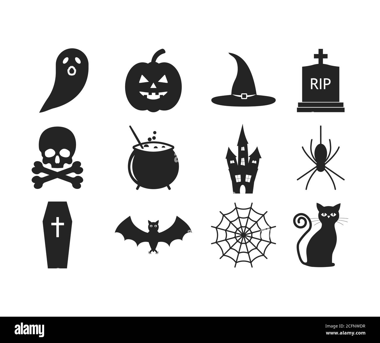 Set di icone Halloween. Illustrazione vettoriale, design piatto. Illustrazione Vettoriale