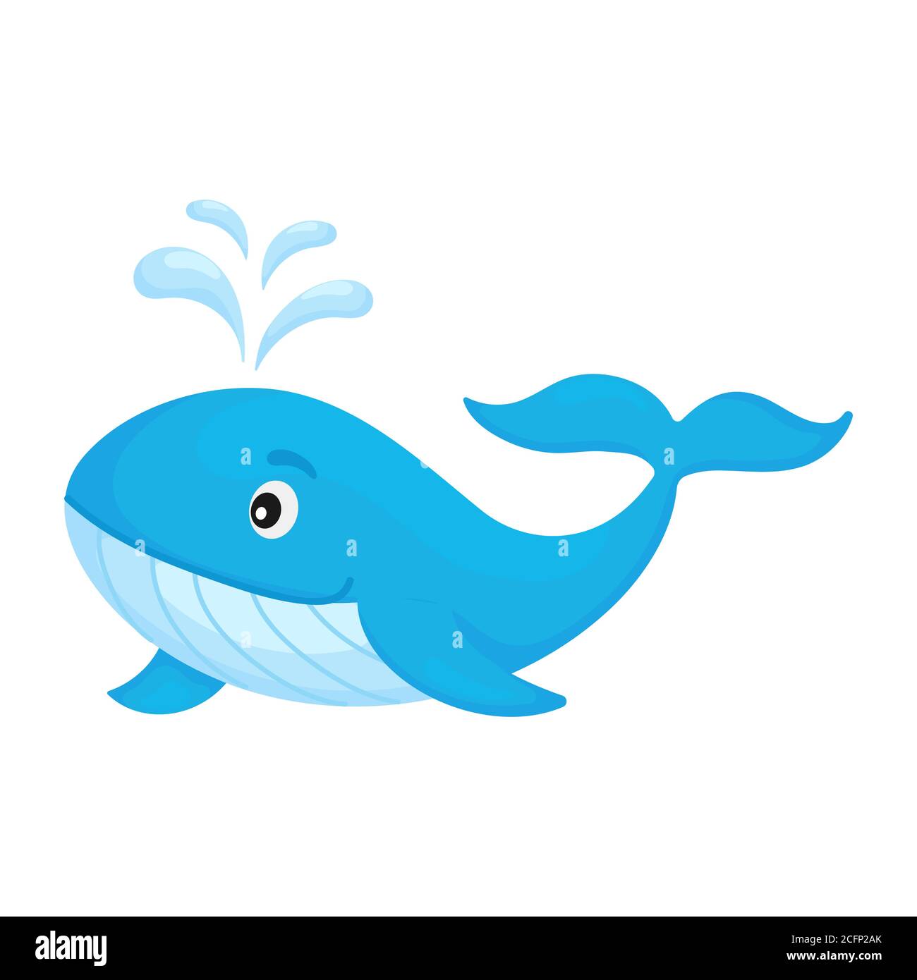 Cute divertente balena stampa su sfondo bianco. Ocean Cartoon personaggio animale per la progettazione di album, album, biglietto di auguri, invito, decorazione a parete. Illustrazione Vettoriale