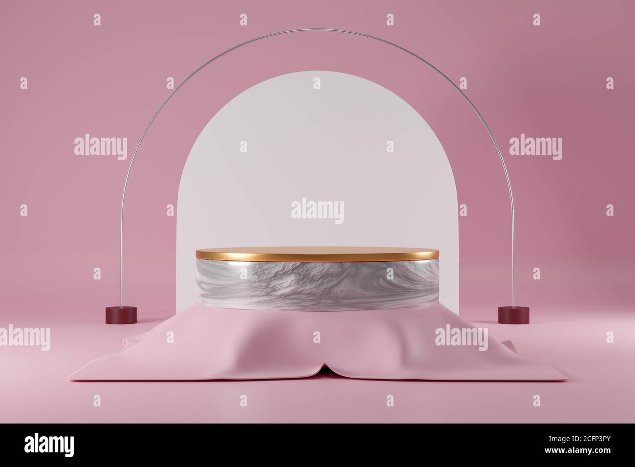 rendering 3d cilindro marmo vuoto su sfondo rosa. Foto Stock